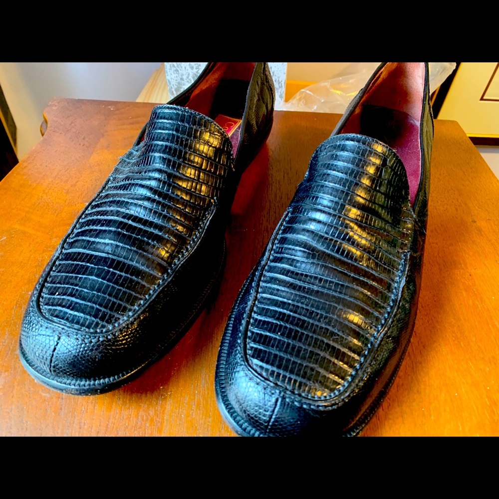 COLE HAAN Lizard Leather Mens Black Loafer Slip On